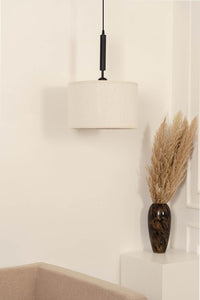 Divine Trends Black Polished Cotton Fabric Lamp Shade Pendant Hanging Light 14" Diameter Off White Shade