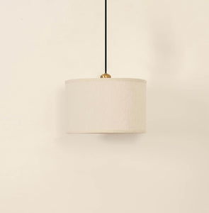 Divine Trends Brass Antique Finish Cotton Fabric Lamp Shade Hanging Pendant Light 12" Diameter Off White Lampshade