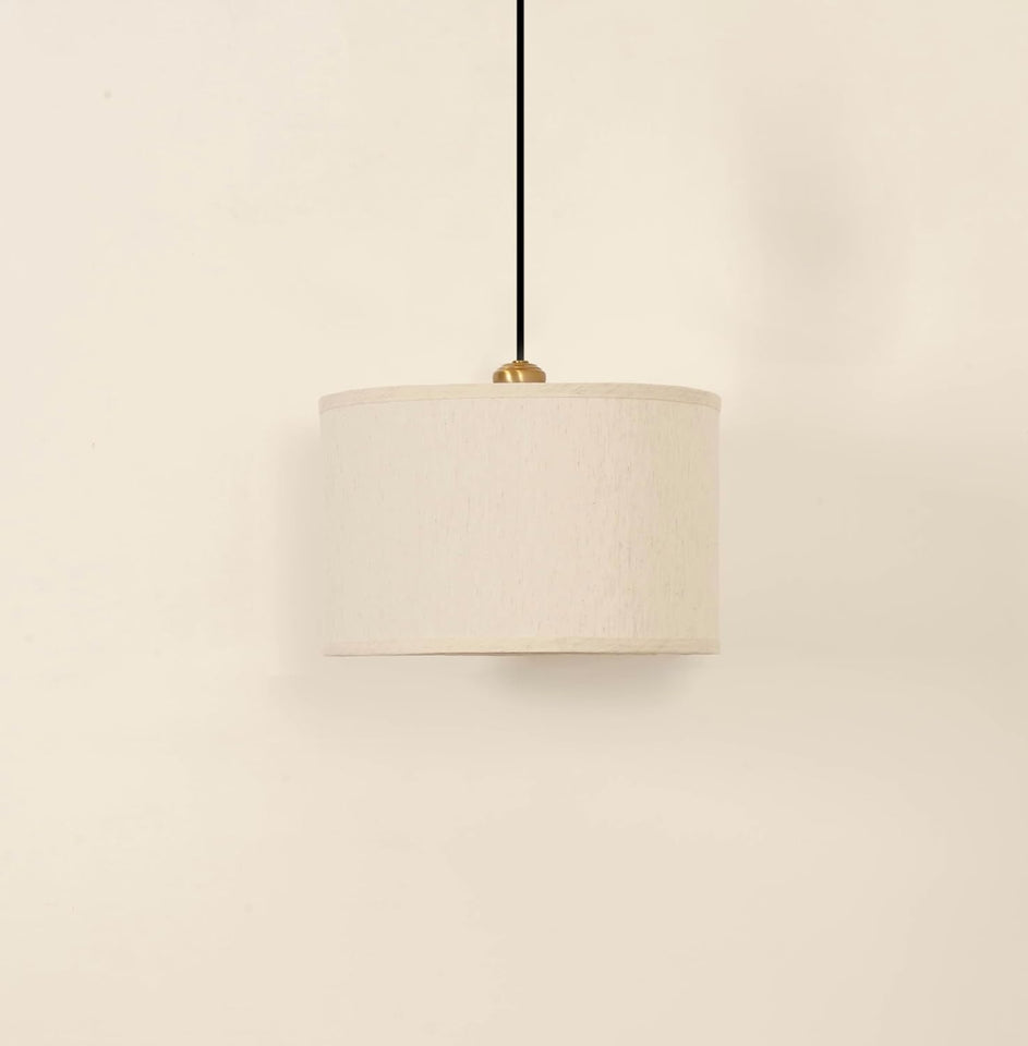 Divine Trends Brass Antique Finish Cotton Fabric Lamp Shade Hanging Pendant Light 12" Diameter Off White Lampshade