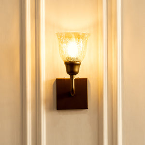 Divine Trends Brass Antique Elbow Wall Lamp with Cup Crackled Glass Golden Luster Shade