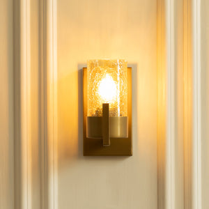 Divine Trends Brass Antique Finish Metal Cup Wall Lamp with Glass Crackled Golden Luster Shade