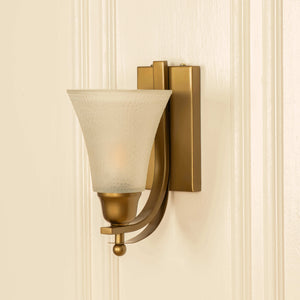 Divine Trends Brass Antique Finish J Wall Lamp with Frosted Hammered Glass Shade