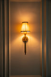 Divine Trends Brass Antique Finish Corrugated Wall Lamp with Off White Pleated Shade