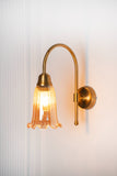 Divine Trends Brass Antique Finish Hockey Wall Lamp with Fluted Flower Golden Luster Glass- with Reversable Design