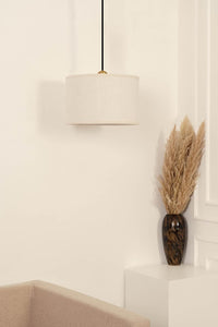 Divine Trends Brass Antique Finish Lamp Shade Hanging Pendant Light Cotton Fabric 14" Diameter Off White Lampshade