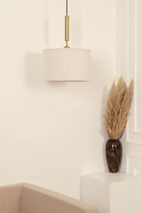 Divine Trends Brass Antique Cotton Fabric Lamp Shade Pendant Hanging Light 14" Diameter Off White Shade