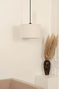 Divine Trends Black Polished Cotton Fabric Lamp Shade Hanging Pendant Light 12" Diameter Off White Lampshade