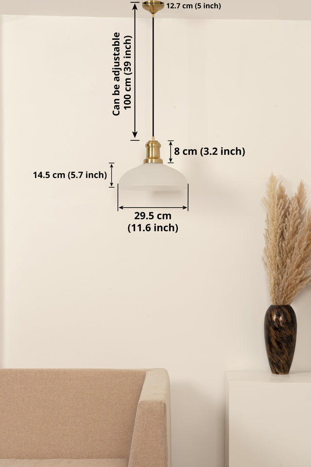 Divine Trends Pendant Hanging Glass Lamps Half Ribbed Frost Shade Pack of 1