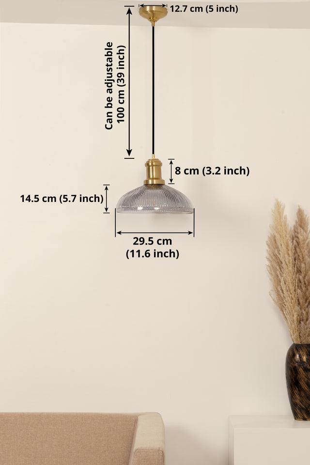 Divine Trends Pendant Hanging Glass Lamps Half Ribbed Grey Luster Pack of 1
