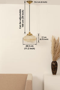 Divine Trends Pendant Hanging Glass Lamps Melon Ribbed Golden Luster with Antique Brass Finish- Pack of 1