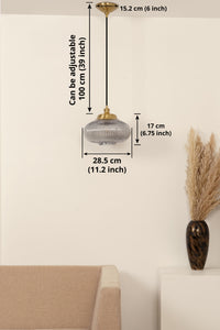 Divine Trends Pendant Hanging Glass Lamps Melon Ribbed Grey Luster with Antique Brass Finish- Pack of 1