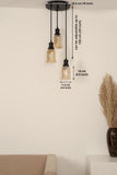 Divine Trends Black Finish Triple Pendant Hanging Glass Lamp with Chimney Crackled Glass Shade