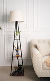 Divine Trends 3 Shelves Floor Lamp Black Polished 5 Feet Height with 16” Diameter Off White Shade for Living Room, Bedroom, Home Decoration | Led Bulb Included - Pack of 1