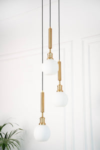 Divine Trends Triple Globe Hanging Pendant Light Antique Brass Finish with Frosted Milky White Glass | Hanging Lamp for Living Room | Chandelier Ceiling Lamp - Pack of 1