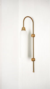 Divine Trends Modern Wall Lamp Antique Brass Finish with Frosted Milky White Long Glass for Bedside, Living Room, Bedroom, Home Decoration, Restaurant | Wall Light - Pack of 1
