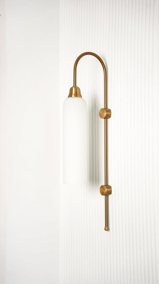 Divine Trends Modern Wall Lamp Antique Brass Finish with Frosted Milky White Long Glass for Bedside, Living Room, Bedroom, Home Decoration, Restaurant | Wall Light - Pack of 1