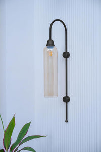 Divine Trends Modern Wall Lamp Antique Black Polished with Golden Luster Long Glass for Bedside, Living Room, Bedroom, Home Decoration, Restaurant | Wall Light - Pack of 1