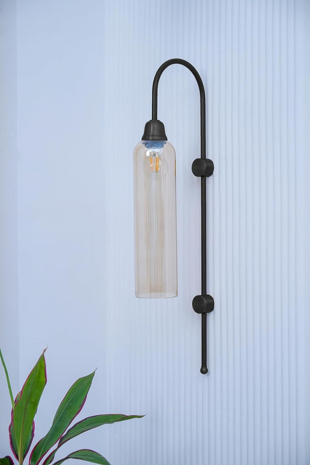 Divine Trends Modern Wall Lamp Antique Black Polished with Golden Luster Long Glass for Bedside, Living Room, Bedroom, Home Decoration, Restaurant | Wall Light - Pack of 1