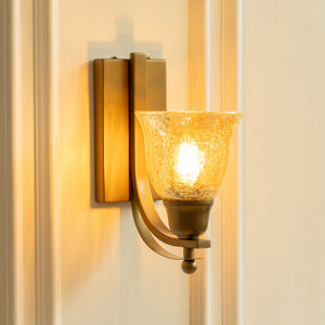 Divine Trends Brass Antique Finish J Wall Lamp with Cup Crackled Glass Golden Luster Shade