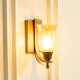 Divine Trends Brass Antique Finish J Wall Lamp with Chimney Crackled Glass Golden Luster Shade