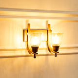 Divine Trends Brass Antique Finish Double J Wall Lamp with Cup Crackled Glass Golden Luster Shade