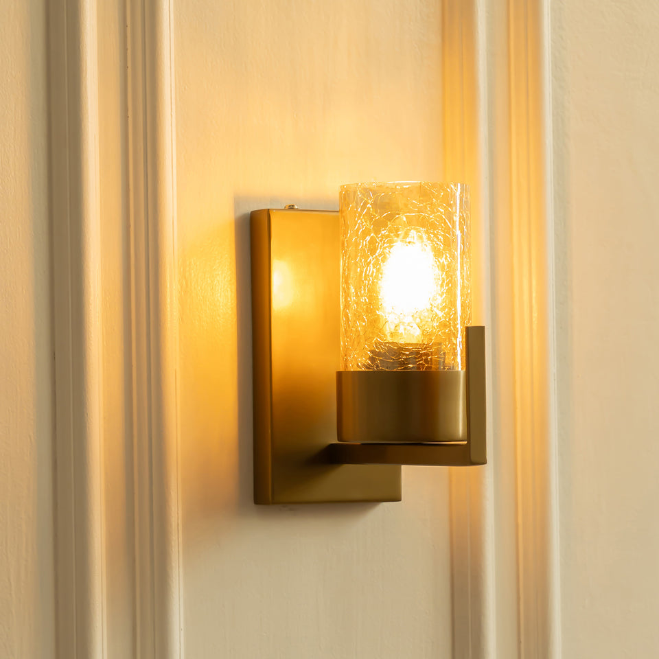 Divine Trends Brass Antique Finish Metal Cup Wall Lamp with Glass Crackled Golden Luster Shade