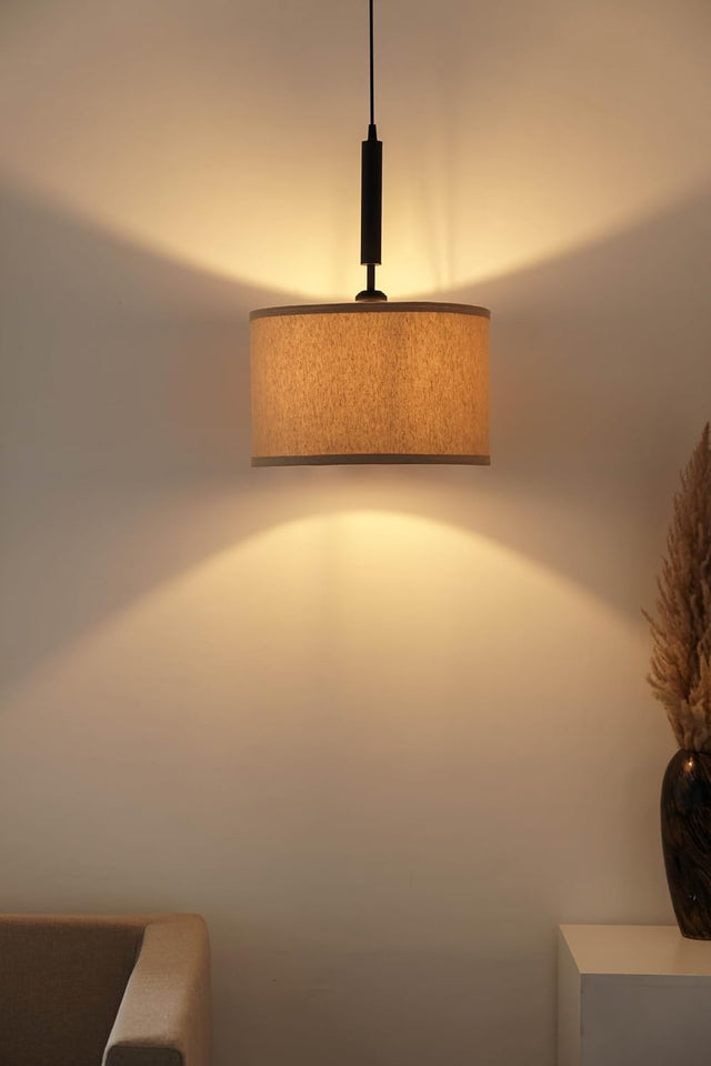 Divine Trends Black Polished Cotton Fabric Lamp Shade Hanging Pendant Light 14" Diameter Chemrey Shade