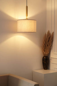Divine Trends Brass Antique Cotton Fabric Lamp Shade Pendant Hanging Light 14" Diameter Off White Shade