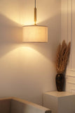 Divine Trends Brass Antique Cotton Fabric Lamp Shade Pendant Hanging Light 14" Diameter Off White Shade