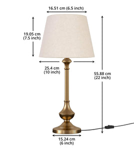 Brass Antique Gold Table Lamp Sleek Bedroom 23 Inches Height with Off White 10 Inches Lampshade for Bedside Stylish, Living Room, Home Decoration, Hotel Pack of 1