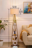 Divine Trends 3 Shelves Floor Lamp Brass Antique Finish 5 Feet Height with 14” Diameter Off White Drum Shade for Living Room, Bedroom, Home Decoration | Led Bulb Included - Pack of 1