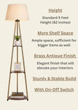 Divine Trends 3 Shelves Floor Lamp Brass Antique Finish 5 Feet Height with 16” Diameter Off White LampShade for Living Room, Bedroom, Home Decoration | Led Bulb Included - Pack of 1