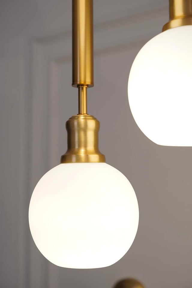 Divine Trends Triple Globe Hanging Pendant Light Antique Brass Finish with Frosted Milky White Glass | Hanging Lamp for Living Room | Chandelier Ceiling Lamp - Pack of 1