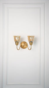 Divine Trends Brass Antique Finish Double Curved Wall Lamp with Cup Crackled Glass Shades