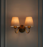 Divine Trends Brass Antique Finish Double Curved Wall Lamp with Off White Lampshades