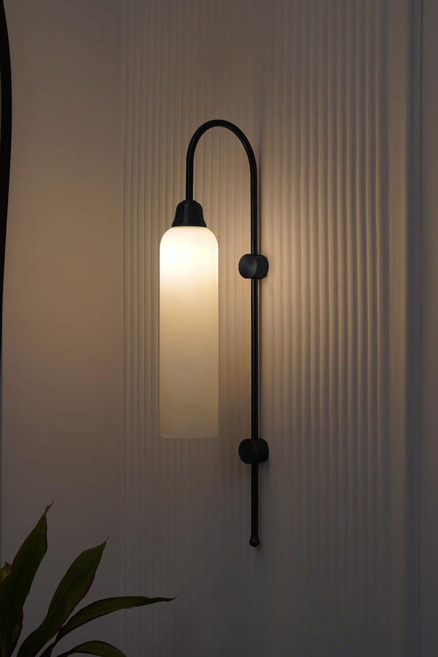Divine Trends Modern Wall Lamp Antique Black Polished with Frosted Milky White Long Glass for Bedside, Living Room, Bedroom, Home Decoration, Restaurant | Wall Light - Pack of 1