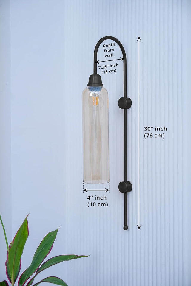 Divine Trends Modern Wall Lamp Antique Black Polished with Golden Luster Long Glass for Bedside, Living Room, Bedroom, Home Decoration, Restaurant | Wall Light - Pack of 1