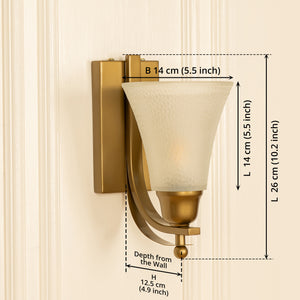 Divine Trends Brass Antique Finish J Wall Lamp with Frosted Hammered Glass Shade