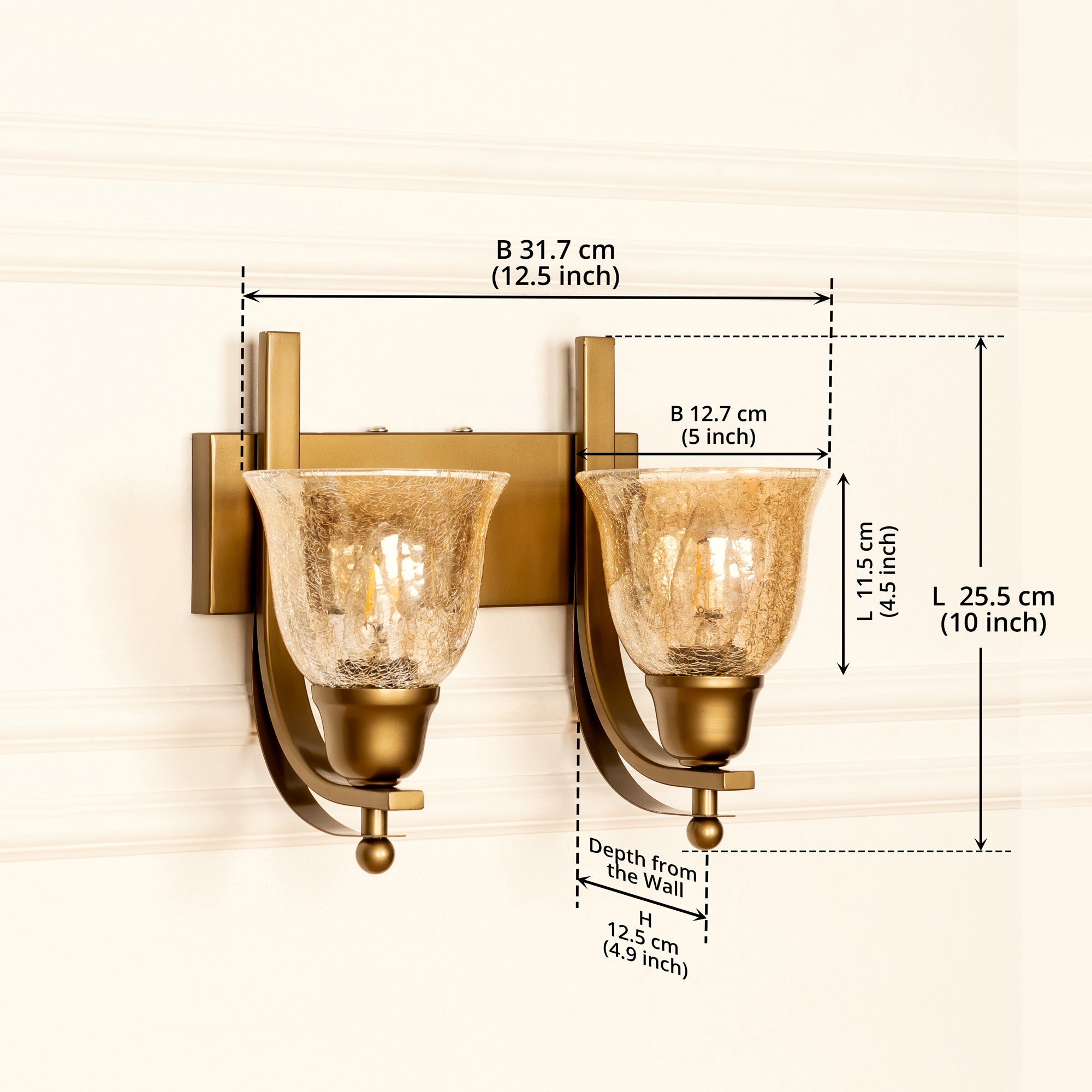 Divine Trends Brass Antique Finish Double J Wall Lamp with Cup Crackle