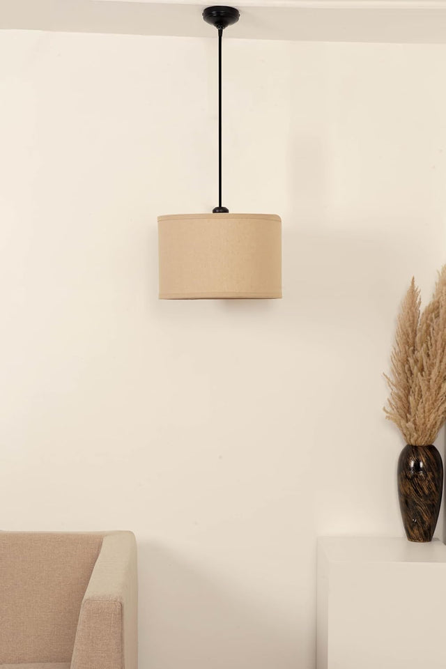 Divine Trends Black Polished Cotton Fabric Lamp Shade Hanging Pendant Light 14" Diameter Chemrey Shade