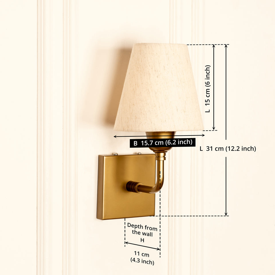 Divine Trends Brass Antique Finish Elbow Wall lamp with Off White Lampshade