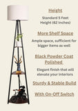 Divine Trends 3 Shelves Floor Lamp Black Polished 5 Feet Height with 14” Diameter Off White Drum Shade for Living Room, Bedroom, Home Decoration | Led Bulb Included - Pack of 1