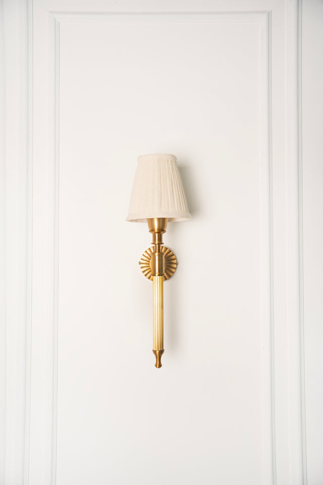 Divine Trends Brass Antique Finish Corrugated Wall Lamp with Off White Pleated Shade