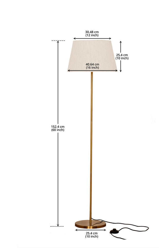 Divine Trends Floor Lamp Standing Modern Antique Brass Finish 5ft Height with 16 inches Off White Lampshade