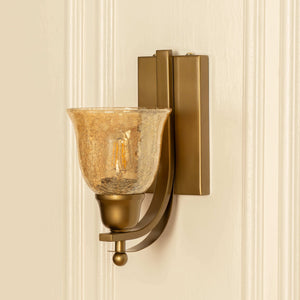 Divine Trends Brass Antique Finish J Wall Lamp with Cup Crackled Glass Golden Luster Shade