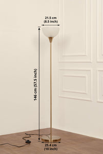 Divine Trends Uplighter Brass Antique Finish Floor Lamp for Living Room with Frosted Glass Lampshade | Includes LED Warm Bulb | Hidden Wire Design | Uplight Corner Standing Lamp for Home | Pack of 1