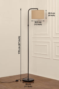 Divine Trends Black Polished Task Floor Lamp – Adjustable, 6 ft with Off-White Piping Fabric Shade