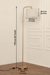 Divine Trends Antique Brass Finish Task Floor Lamp – Adjustable, 6 ft, Off-White Piping Fabric Shade