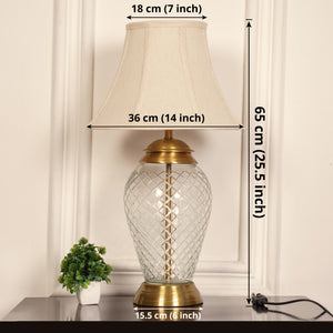 Divine Trends Glass Table Lamp Royal Brass Antique Finish Diamond Cut Glass Off White Bell 14 inches Lampshade Bedside, Living Room, Bedroom, Home Decoration, Hotel