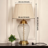 Divine Trends Glass Table Lamp Royal Brass Antique Finish Diamond Cut Glass Off White Pleated 14 inches Lampshade Bedside, Living Room, Bedroom, Home Decoration, Hotel